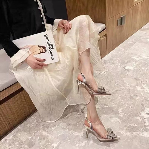 Luxury Style Butterfly Knot Crystal Pointed Toe Heel